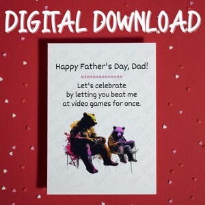 Cadeau pour papa père carte imprimable téléchargement numérique drôle fête des pères carte de voeux meilleur papa de fils fille enfant ours amant