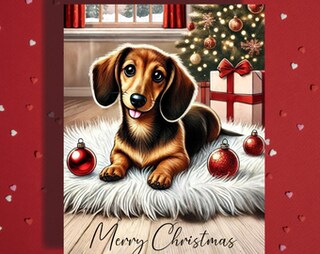 Biglietto Di Natale Con Bassotto E Porta D'Ingresso – From Our House To Your House – Fatto In UK