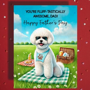 Carte de voeux fête des pères Bichon frisé pour amoureux des animaux de compagnie Cartes illustrées pour le meilleur papa Père chien Papa en prime Papa beau-père Idées cadeaux pour lui