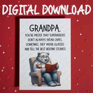 Regalo para el abuelo Tarjeta imprimible Descarga digital Tarjeta de felicitación para el día del padre del abuelo Cumpleaños Amante del oso de Navidad Tarjeta hecha a mano