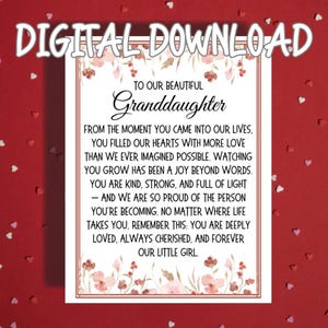 Gift for Granddaughter Birthday Printable Card Digital Instant Download for her Ideas Graduation Christmas From Grandparents