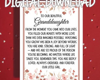 Gift for Granddaughter Birthday Printable Card Digital Instant Download for her Ideas Graduation Christmas From Grandparents