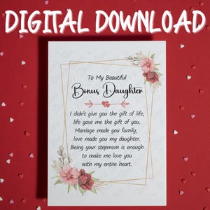 Bonus Tochter Geburtstagskarte • druckbare Karte • digitaler Download • Karte Bonus Tochter • Weihnachtskarte • Sentimentale Karte • Stieftochter