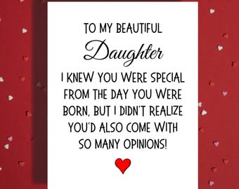 Funny Daughter Greeting Card: Gift from Mom or Dad