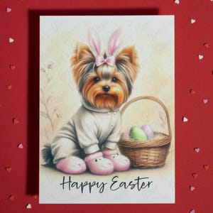 Cartão de Feliz Páscoa Yorkie Dog Pet Lover Cartões Ilustrados para Família Ele Ela Presente de Páscoa Decoração