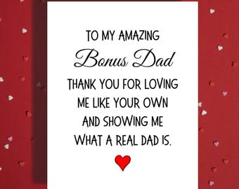 Bonus Dad Card Thank You For Loving Me Stepdad Fathers Day Card From Kid Or Kids