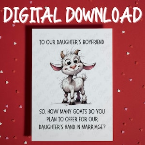 Cartão engraçado para impressão do namorado da filha, download digital para filhas, namorado, aniversário, cartão de Natal para ele, ideias para futuros genros
