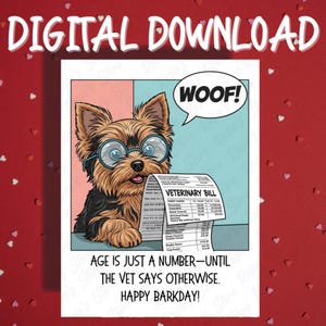 Lustige Geburtstagskarte druckbare Digitaler Download alles Gute zum Geburtstag für Freund Her Him Yorkie Hund Haustierliebhaber Geschenkideen