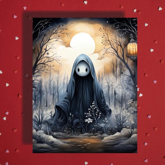 Halloween Ghost Card Moonlit Forest Spooky Cute Greeting Card