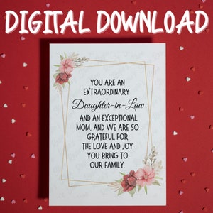 Geschenk zum Geburtstag der Schwiegertochter. Du bist eine außergewöhnliche DIL-Grußkarte zum Ausdrucken, digitale Download-Karte für die Schwiegertochter und die Frau des Sohnes