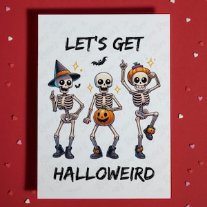 Carte de voeux vierge squelette d'Halloween, joyeux Halloween, saison effrayante, invitation à une fête d'Halloween, carte faite main pour un ami, décoration d'automne