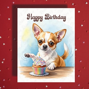 Verjaardagswenskaart chihuahua hond huisdierliefhebber geïllustreerde kaarten gelukkige verjaardag cadeau-ideeën voor hond moeder vader haar hem beste vriend