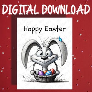 Feliz Páscoa Cartão para Imprimir Digital Download Engraçado Coelho da Páscoa Amante Cartões Ilustrados para Família Ele Ela Ideias para Presentes de Páscoa Decoração