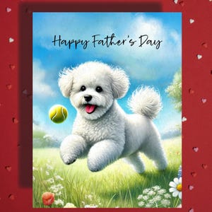 Carte de voeux fête des pères Bichon frisé pour amoureux des animaux de compagnie Cartes illustrées pour le meilleur papa Père chien Papa en prime Papa beau-père Idées cadeaux pour lui