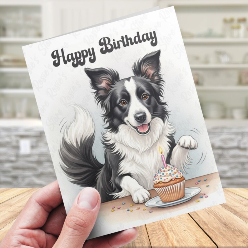Birthday Printable Card Border Collie Dog Pet Lover Illustrated Cards ...