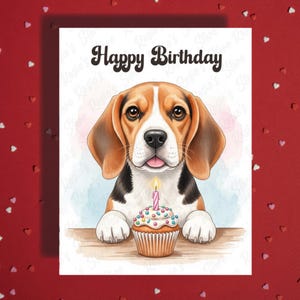 Cartes de voeux d'anniversaire pour amoureux des animaux de compagnie, chien beagle, cartes illustrées de joyeux anniversaire pour chien, maman, papa, elle, lui, meilleur ami