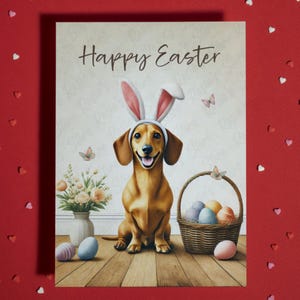Cartão de Feliz Páscoa Dachshund Dog Pet Lover Cartões Ilustrados para Família Ele Ela Presente de Páscoa Decoração