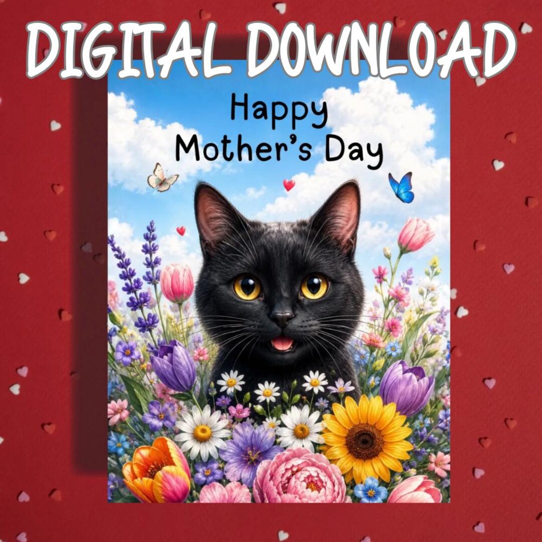 Printable Black Cat Mothers Day Card Cat Mom Digital Download - Etsy