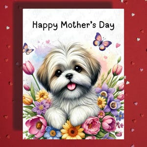 Cartão de felicitações para o dia das mães Shih Tzu Dog Pet Lover Cartões ilustrados para mãe Mãe Cachorro Mamãe Bônus Mãe Madrasta Ideias para presentes para ela