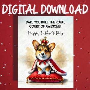 Cartão para impressão de dia dos pais, download digital, cartões ilustrados para amantes de animais de estimação, cachorros galeses, para o pai, ideias de presentes para ele