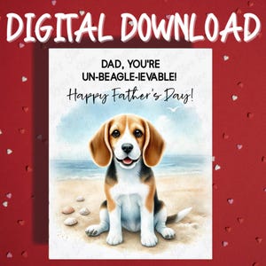 Tarjeta imprimible para el Día del Padre, descarga digital, perro beagle, amante de las mascotas, tarjetas ilustradas para papá, perro, papá, ideas de regalos para él