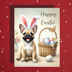 French Bulldog Easter Card – Bunny Ears Frenchie Spring Greeting - Happy Easter