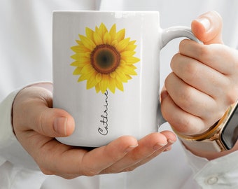 Taza de girasol • Regalos de girasol • Taza de girasol • Taza de flores • Regalo de girasol para ella • Regalo de cumpleaños • Regalo para amiga • Regalos de girasol para mujeres