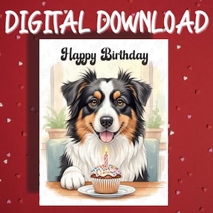 Geburtstagskarte Australischer Schäferhund Haustier Liebhaber Illustrierte Karten Alles Gute zum Geburtstag Geschenkideen für Sie und Ihn Freund Digitaler Download