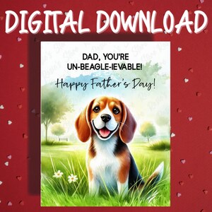 Tarjeta imprimible para el Día del Padre, descarga digital, perro beagle, amante de las mascotas, tarjetas ilustradas para papá, perro, papá, ideas de regalos para él