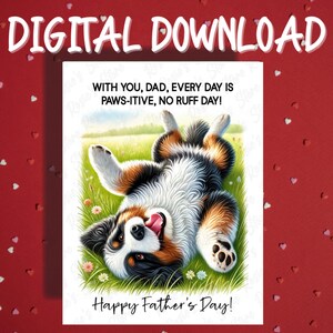 Cartão para impressão de dia dos pais, download digital, Bernedoodle, cão, amante de animais, cartões ilustrados para o pai, as melhores ideias de presentes para o pai, o cão, para ele