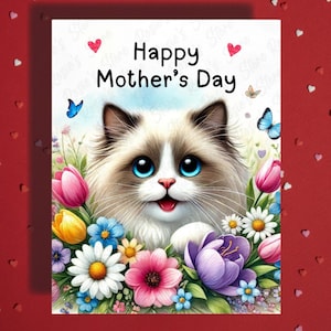 Mother's Day Greeting Card Ragdoll Cat Pet Lover Illustrated Cards for Mom Mother Cat Mama Bonus Mom Stepmother Gift Ideas Her