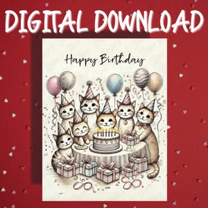 Funny Cats Birthday Printable Card Digital Download Cat Kitten Pet Lover Illustrated Cards for Cat Dad Mom Happy Birthday Gift Ideas