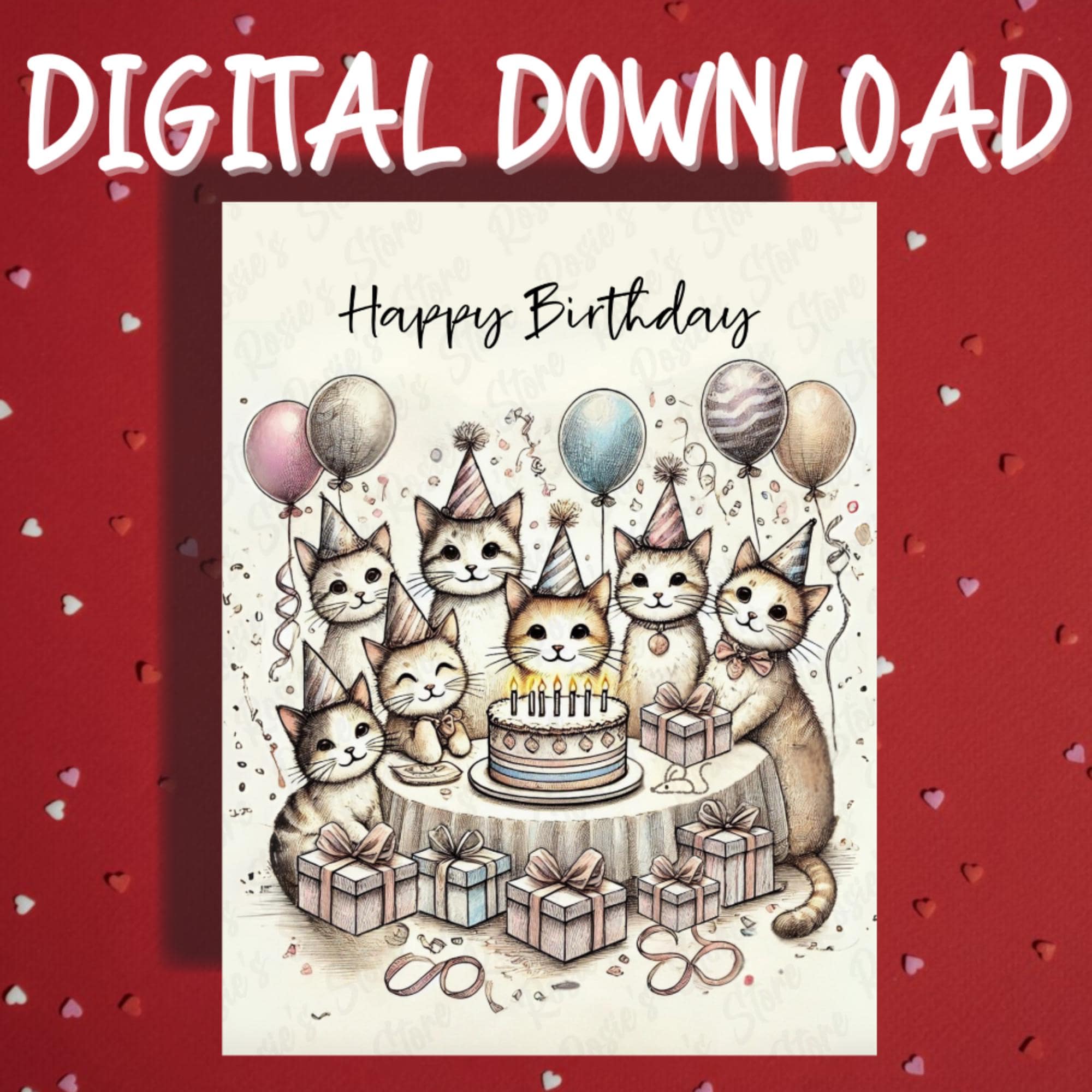 Funny Cats Birthday Printable Card Digital Download Cat Kitten Pet ...