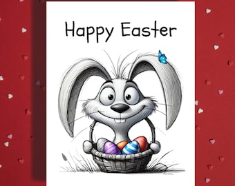 Funny Easter Bunny Card – Cute Basket Eggs Spring Greeting