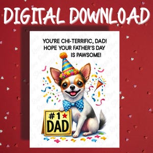 Vatertag druckbare Karte digitaler Download Chihuahua Hund Haustier-Liebhaber illustrierte Karten für Papa Vater Hund Papa Geschenkideen für ihn