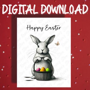 Feliz Páscoa Cartão para impressão Digital Download Coelho da Páscoa Amante Cartões ilustrados para a família Ele Ela Ideias para presentes de Páscoa Decoração