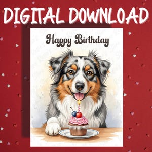 Geburtstagskarte Australischer Schäferhund Haustier Liebhaber Illustrierte Karten Alles Gute zum Geburtstag Geschenkideen für Sie und Ihn Freund Digitaler Download