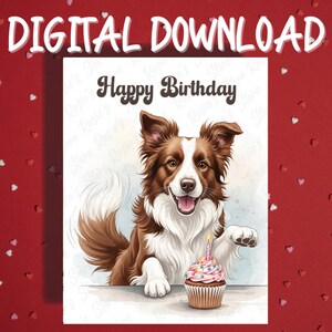 Geburtstagskarte druckbare Border Collie Hund Haustierliebhaber illustrierte Karten alles Gute zum Geburtstag Geschenkideen für sie und ihn Freund Digitaler Download