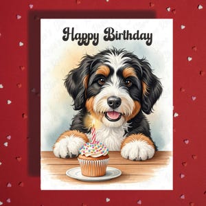 Carte de voeux d'anniversaire Cartes illustrées Bernedoodle pour chien et amoureux des animaux, joyeux anniversaire, chien, maman, papa, elle, lui, meilleur ami