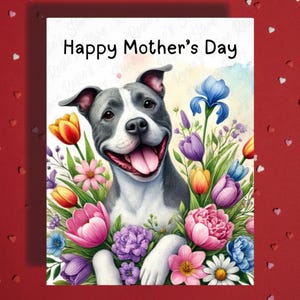Biglietto d'auguri per la festa della mamma, Pitbull, cane, amante degli animali, biglietti illustrati per la mamma, mamma, cane, mamma, bonus mamma, idee regalo per matrigna, lei