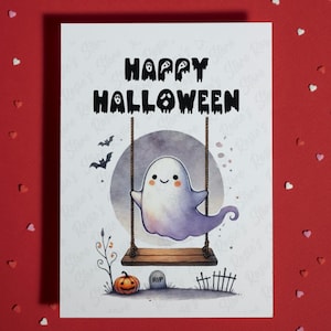 Halloween fantôme mignon carte de voeux vierge joyeux Halloween saison fantasmagorique Invitation à une fête d'halloween carte faite main décoration d'automne
