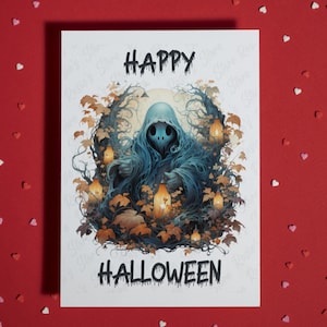 Halloween • Carte d'Halloween • Carte de voeux vierge • Fantôme • Joyeux Halloween • Fantasmagorie • Carte personnalisée • Fête d'Halloween • Fait main • Carte d'automne