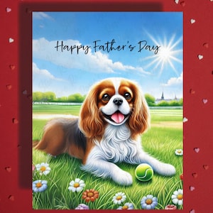 Carte de voeux pour la fête des pères Cavalier King Charles Spaniel, amoureux des animaux de compagnie, cartes illustrées pour le meilleur papa papa chien papa en prime papa beau-père