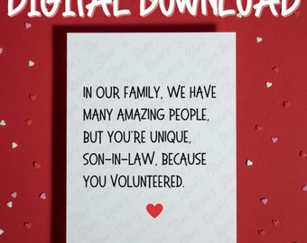 Son-in-Law Gift Son in Law Printable Card Digital Download for Daughter's husband Father's Day Birthday Christmas Card for Son-in-Law