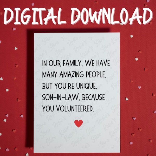 Son-in-Law Gift Son in Law Printable Card Digital Download for Daughter's husband Father's Day Birthday Christmas Card for Son-in-Law