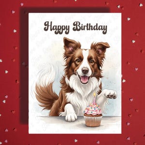 Birthday Greeting Card Border Collie Dog Pet Lover Illustrated Cards Happy Birthday Gift Ideas for Dog Mom Dad Her Him Best Friend