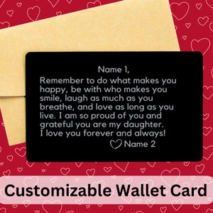 Regalo para nieta • Regalo para hija • Regalo para ella • Tarjeta de billetera grabada personalizada • Regalo personalizado Cumpleaños Hijastra