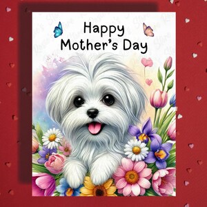 Cartão de felicitações para o dia das mães, cão maltês, amante de animais de estimação, cartões ilustrados para a mãe, mãe, cachorro, mamãe, bônus, mãe, madrasta, ideias para presentes para ela