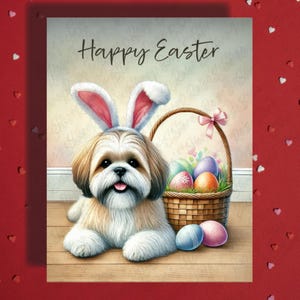 Joyeuses Pâques carte de voeux Shih tzu chien amoureux des animaux de compagnie cartes illustrées pour famille lui son cadeau de Pâques décoration