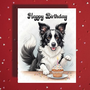 Carte de voeux d'anniversaire Border Collie, amoureux des animaux de compagnie, cartes illustrées de joyeux anniversaire pour chien, maman, papa, elle, lui, meilleur ami